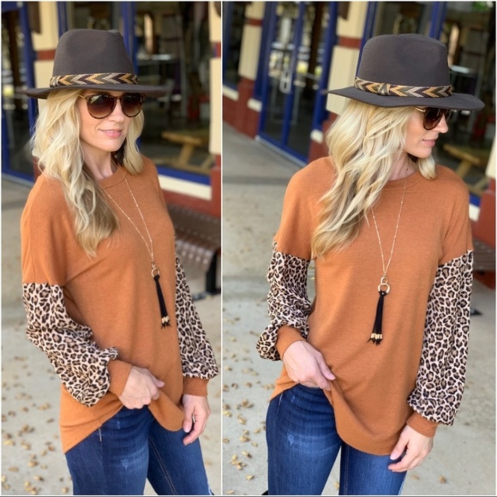 LAST ONE! Camel Leopard Print Sleeve Tunic - Picture 3 of 3